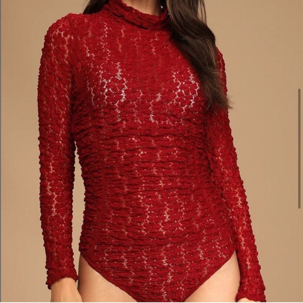 Intimately Free People Day N Night holly berry red lace bodysuit size Small‎ NWT